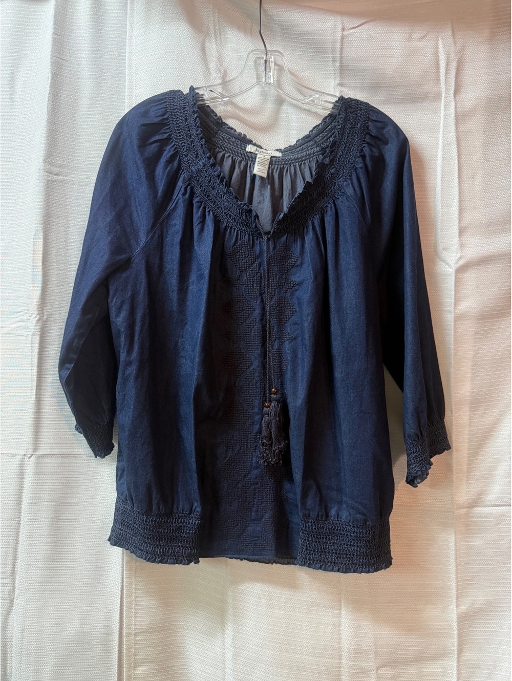 Style & Co. Navy Blue Embroidered Cotton Blouse Size 14